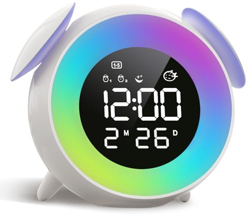 SOLVIEW Wecker Kinder, Schlaftrainer Kinder mit 15 Farbe Lichtwecker, Snooze, Duale Alarm, Sonnenaufgangssimulator, Wochentag/Wochenendmodus, Digital Kinderwecker für Jungen und Mädchen