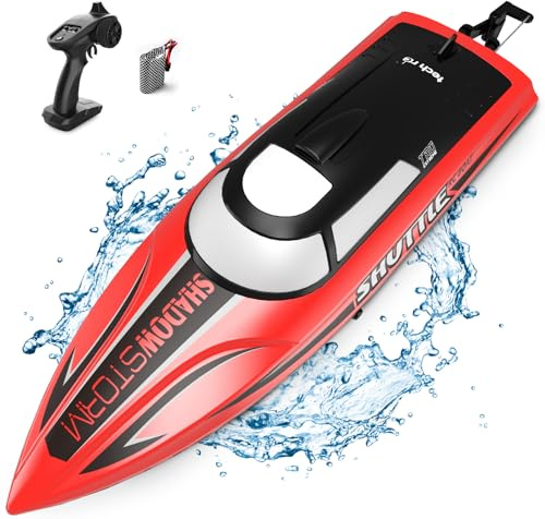tech rc Ferngesteuertes Boot LED Nacht 25km/h High Speed Rennboot Autopilot-Modus Nie-Kentern Geschwindigkeit-Einstellbar Speedboot 1200MAH Akku 2,4GHz Fernsteuerung für Erwaschene ab 14