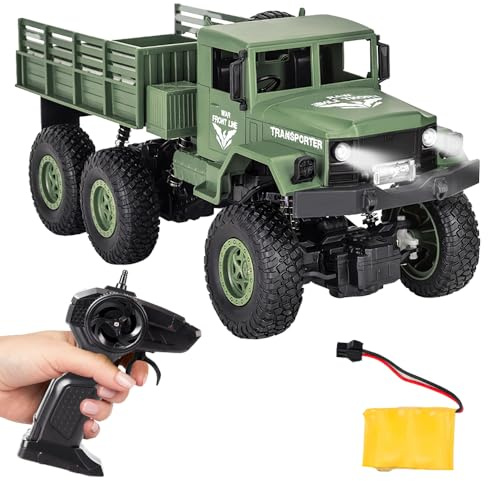 OBEST Remote Militärfahrzeug, 1:18 Geländefahrzeug, 2.4GHz 6WD Analoges Transportfahrzeug, mit Scheinwerfern, geeignet für Jungen und Mädchen über 6 Jahre alt als Spielzeuggeschenk