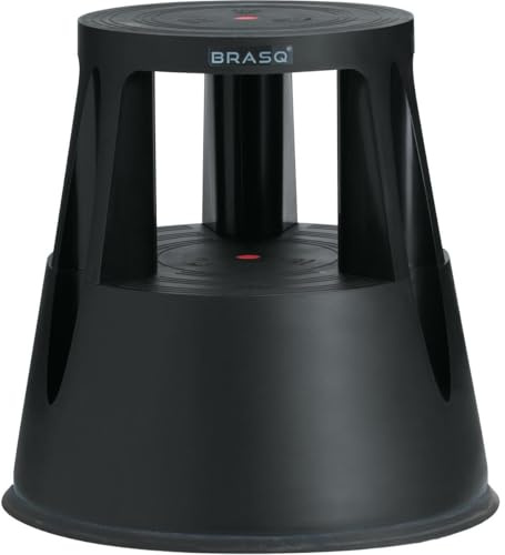 BRASQ Tritthocker mit Rollen ST200 Premium, Elefantenfuß, hergestellt aus hochwertigem Polypropylen, mit einklappbaren 3 Rollen, 30 cm hoch, Trittrollhocker grau, belastbar bis 150 kg (schwarz)