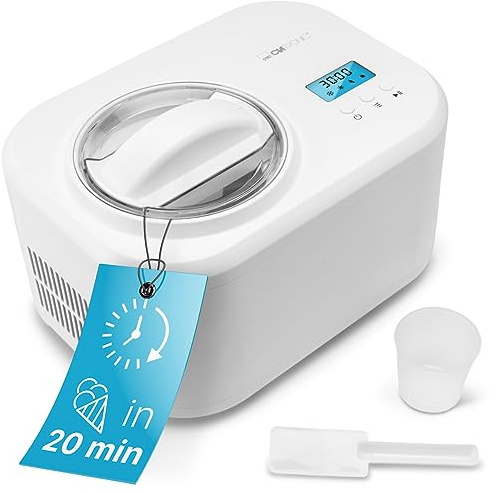 Clatronic® Eismaschine und Joghurtbereiter | Eis in 20 min. | für bis zu 1000ml | Eismaschine mit Kompressor | für Eis & Frozen Joghurt | Inkl. Rezeptvorschläge, Spachtel und Messbecher | ICM 3799