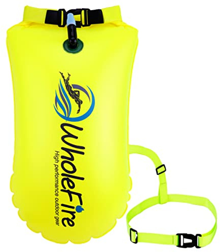 WholeFire 20L Schwimmboje Wasserdicht Aufblasbare Trockentasche Schwimmen Hohe Sichtbarkeit für Wassersport, offene Wasserschwimmer, Triathleten, Kajakfahrer und Schnorcheler