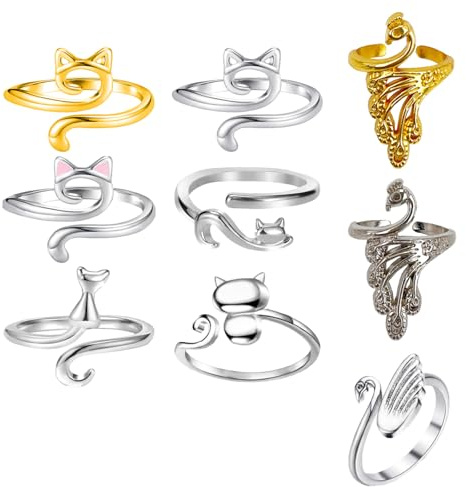 S.F.Pachira 9 Pcs Verstellbare Strick Häkelschlaufenringe, Metall Häkelring für Finger, häkelringe finger, Strick Fingerhut Zubehör für Häkeln Mutter Oma Schnelleres Stricken (9 Stile, Gold & Silber)