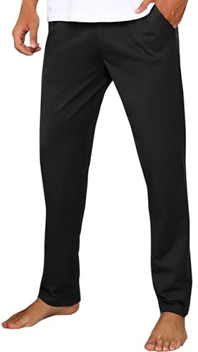 Litherday Schlafanzughose Herren Lang Baumwolle Pyjamahose mit Taschen | Haushose und Schlafhose Herren, Einfarbiges Design, Elastischer Bund, Verstellbarer Kordelzug, Gerader Schnitt