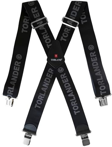 TORLAND® Hosenträger Herren extra stark, mit Rindsleder, 5 cm breit, für Arbeitshose, Motorradhose | 135 cm lang, verstellbar bis Körpergröße 2 m (Dunkelgrau)