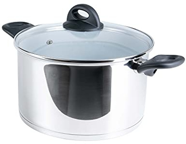 Genius Cerafit Steel Kochtopf 24cm + Glasdeckel - Edelstahl-Topf beschichtet mit 6l Fassungsvolumen | Nudeltopf für alle Herdarten & Induktion | Sandwichboden mit Aluminiumkern