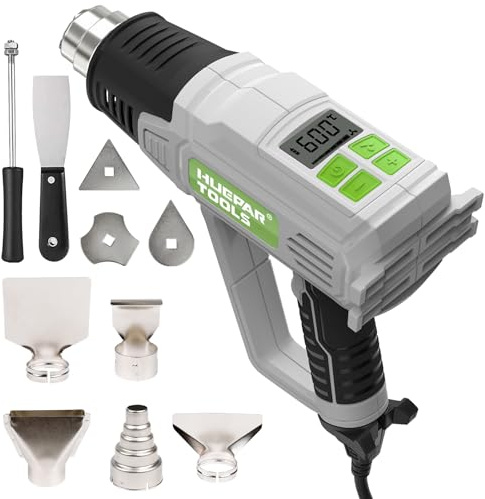Huepar Tools 2300W Heißluftfön mit Groß LCD-Digitalanzeige, Heißluftpistole 50℃-660℃ Temperatur und Luftstrom einstellbar, mit 10 Zubehör, Keramik-Heizkern Heissluftföhn, Kühlfunktion, Überlastschutz