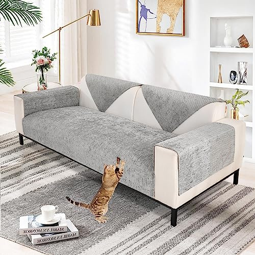 Aus Weichem Chenille Sofabezug 1/2/3/4 Sitzer L Form Sofa Couch überzug Ecksofa, Neue Universelle Rutschfeste Sofa Überwurf, Solide Dicke Strukturierte Sofaschoner für Wohnzimmer(Grau, 1PC 90x160cm)