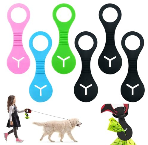 KASESSS 6 Stück Kotbeutelhalter Silikon, Hundekotbeutel halter für Leine, Flexibler Hundekotbeutel Clips für Hundespaziergänge, Kotbeutelspender mit Anti-Rutsch-Streifen Hundekotbeutelspender