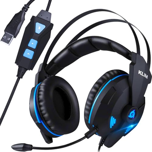 KLIM Impact V2 - Gaming Headset und Mikro USB - 7.1 Surround-Sound + Isolation - Hochqualitativer Klang + PS5 Headset mit Klangvolle Bässe - Für PC, PlayStation, Videospiele