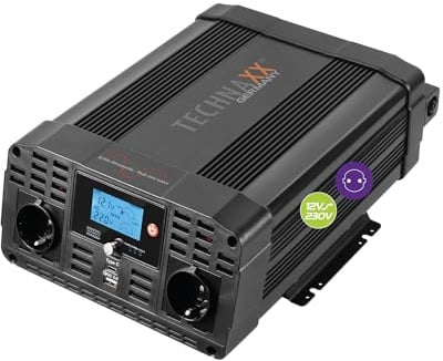 Technaxx KFZ Wechselrichter 12V auf 230V Reiner Sinus 2000W (4000W Spitze) – TÜV Rheinland zertifizierter Spannungswandler mit LC-Display, 2x Schuko, USB-C & USB-A QC3.0 – für Auto, Camping – TE22