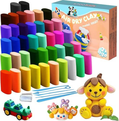 snookids Modelliermasse Lufttrocknend, 42 Farben Knete Set Lufttrocknender Ton für Kinder, Geschenk für Jungen und Mädchen im Alter von 3-12 Jahren weihnachtsgeschenke