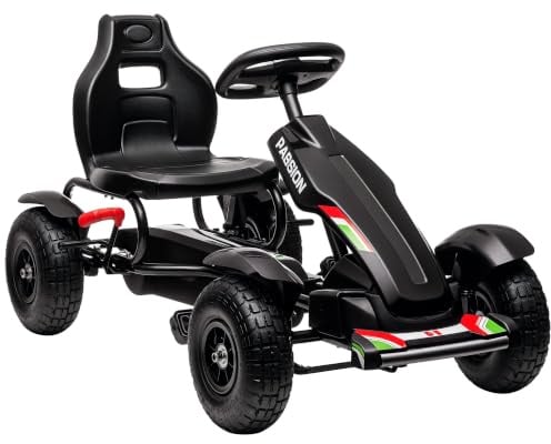 HOMCOM Kinder Tretauto mit Handbremse, 5–12 Jahre, Schwarz | Verstellbarer Sitz, Vor- und Rückwärtsgang, Tretfahrzeug, Kinderspielzeug, Kinderfahrzeug, Kettcar