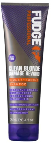 Fudge Professional Clean Blonde Damage Rewind Shampoo | Intensives violettes Tönungsshampoo für blondes Haar, Bond Repair-Technologie, sulfatfrei – 250 ml