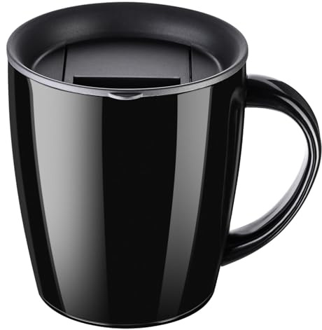ParaCity Tasse 350ml, Isolierbecher aus Edelstahl mit Deckel und Henkel, Doppelwandiges Vakuum, Reisebecher für Camping und Unterwegs, Isolierte Kaffeetasse (Schawarz)
