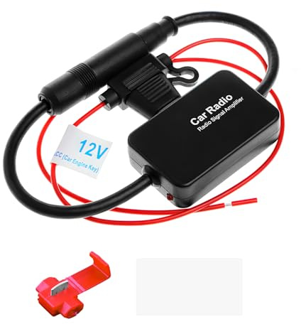 Autoradio Antennenverstärker Universell 12V FM/AM Auto Signal Booster Verstärker 25DB Geringes Rauschen mit Kleber und Roter Clip für Fahrzeug KFZ Auto Radio