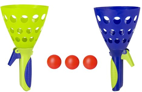 Idena 40006 Fangballspiel XXL mit 2 Fangbechern, inklusive 3 Bällen, Ballspiel für Garten, Park oder Strand, blau gelb