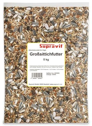 Supravit Großsittichfutter 5 kg - Körnermischung für Großsittiche - Großsittich Vogelfutter mit Sonnenblumenkerne - Körnerfutter für Sittiche - enthält wichtige Nährstoffe & Mineralien