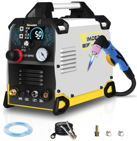 SSIMDER Plasmaschneider 50a Mit Non-Touch Pilot Arc – Leicht Und Tragbar, Sauberer Schnitt Bis 12mm, Max. 16mm, Hf-PilotzüNdung, Digitalem Display, 2t/4t, FüR Werkstatt, Heimgebrauch Und Hobbyanwender