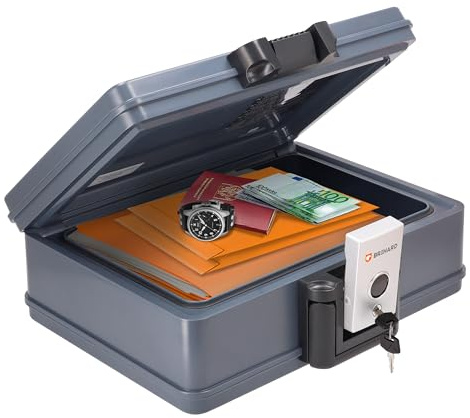 BRIHARD - Zertifizierte Feuerfeste Dokumentenbox 2017 A4, Safe Tresor Feuerfest Wasserdicht mit Schlüssel, Feuerfeste Box für Geld & Dokumente, Tragbarer Safe Box mit Griff H 15,5 x B 40,7 x T 32,1 cm