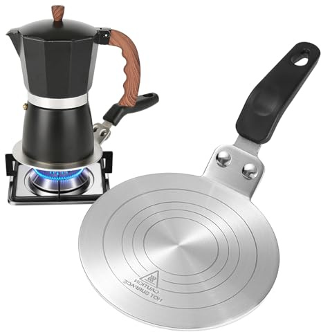 Universal Induktion Adapterplatte Ø 13 cm, Kleine Induktionsadapter mit Wärmeisolierunggriff aus Edelstahl für Moka Töpfe, Espressokocher und Kaffeekannen auf Induktionskochfelder