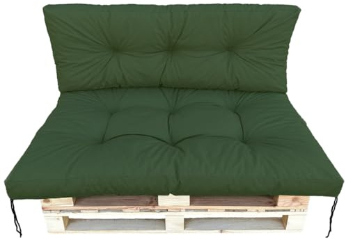 IN WOHO Palettenkissen Set Grün, 120x80 + 120x40 cm, Wasserabweisende Sitz- und Rückenkissen für Europaletten, Outdoor Auflage für Garten, Balkon und Terrasse