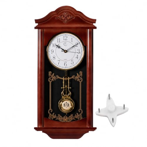 Quickway Imports Vintage Großvater Holz - Optik Kunststoff Antik Pendel Wanduhr für Wohnzimmer Dekor Küche Büro Esszimmer Geräuschlose Wandhalterung Batteriebetrieben Groß Braun