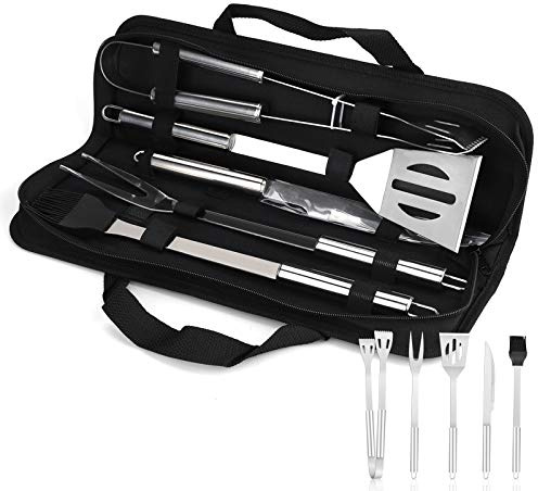 Grillbesteck Set,5-teilig Grillwerkzeug-Set,Grillzange, Grillwender, Grillbürste, Fleischgabel, Silikon-Backpinsel für Garten und Camping für Männer und Frauen