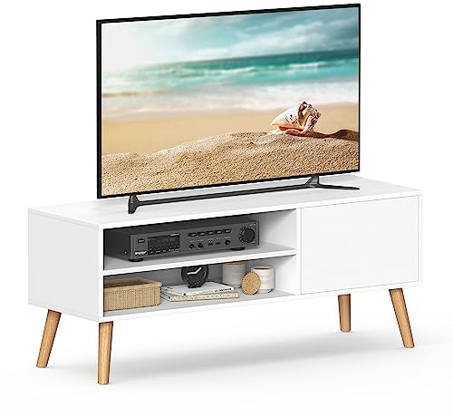 VASAGLE TV-Schrank, Lowboard, Fernsehschrank für Fernseher bis zu 55 Zoll, 120 cm lang, Fernsehtisch, für Wohnzimmer, Industrie-Design, weiß LTV120T46