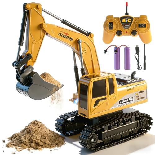 Jiakora Ferngesteuerter Bagger, Kinder RC Bagger Ferngesteuert Spielzeug | 2,4GHz Einfache Steuerung, All-Terrain Baufahrzeuge, Licht & Ton, 2 Akkus 60Min Spielzeit, Spielzeug Geschenk 3 4 5 6 8 Jahre