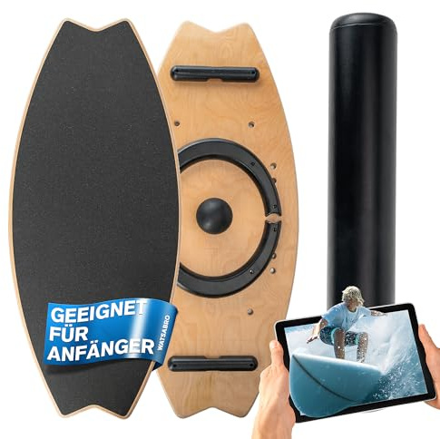 WATSABRO Balance Board Echtholz丨Rutschfest Gleichgewichtstrainer für Einsteiger und Profis丨Surf Balance Board Mit Verstellbaren Stoppern丨Balanceboards für Kinder Erwachsene inklusive Rolle und Ball