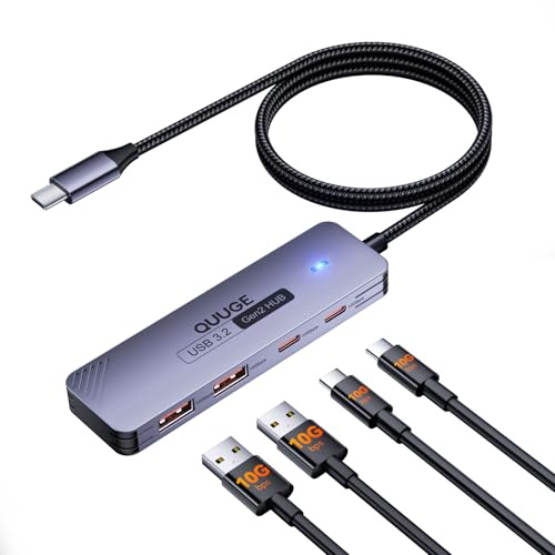 USB C 3.2 Hub 10Gbps, QUUGE 4-in-1 Adapter mit 2 USB-C 3.2 & 2 USB-A 3.2 Ports, Aluminium Multiport Splitter mit 100cm Nylon-Kabel kompatibel für MacBook Air/Pro, Mac mini M4, iMac, Dell, HP, Lenovo