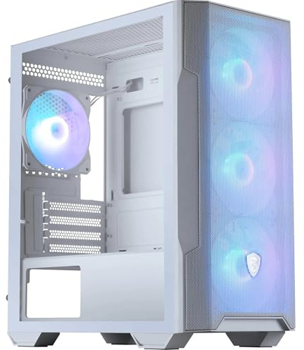 MSI MAG Forge M100R White PC-Gehäuse – Micro-ATX-Kompatibilität, Grafikkartenunterstützung bis zu 300 mm, ARGB-Lüfter, magnetische Staubfilter, gehärtetes Glas, 1–6 ARGB-Steuerplatinen, USB 3.2