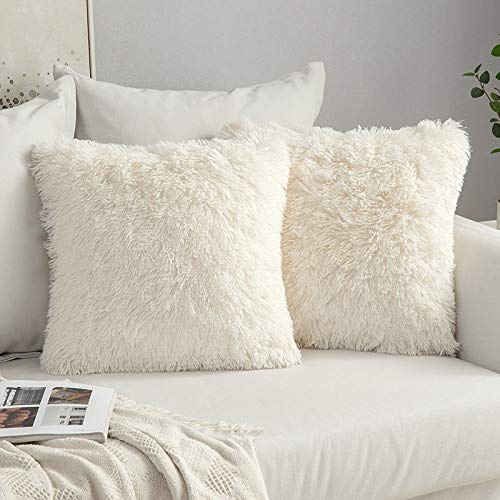 MIULEE 2er Set Kissenbezug 40×40cm Langflor Plüsch Cremeweiß | Superweich Kuschelig Pflegeleicht Langlebig Modern Dekorativ Für Sofa Bett Wohnzimmer Schlafzimmer Und Gästezimmer