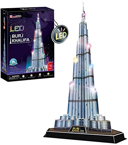 3D Puzzle - Burj Khalifa Led | 3D Puzzle Kinder Ab 8 Und 3D Puzzles Erwachsene | Modellbausatz Erwachsene | Geschenk Für Kinder | 3D Puzzles | 136 Teilen