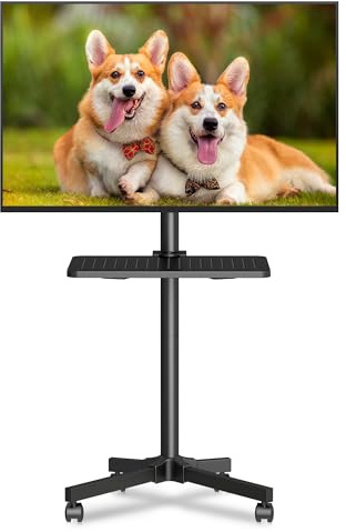 XINLEI TV Ständer Rollbar,Fernsehständer mit Rollen für 21-60 Zoll Flat Curved Panel TVs bis zu 35kg Höhenverstellbarer TV Rollwagen Wagen mit Rollen Max VESA 400x400mm ML55A
