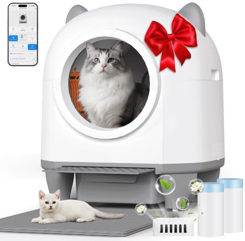Triumphkey Selbstreinigende Katzentoilette, APP-Steuerung, 90L Großraum | Automatisches Katzenklo, 8,5-L-Abfallbehälter, 90L Großraum, bis zu ca. 10 Tage mit weniger manuellem Schaufeln für 1 Katze