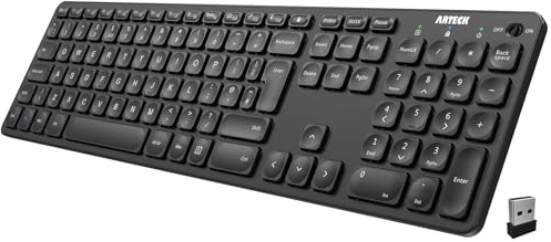 Arteck Kabellose Tastatur, Deutsches QWERTZ Layout wiederaufladbare USB Anschluss 2,4 GHz Kabellos Tastatur mit Multimedia-Tasten, Kompatibel mit PC, Computer, Notebook, Laptop, Windows 11, 10, 8