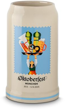 OKTOBERFEST Bierkrug 2025 offizieller Sammlerkrug Oktoberfest 2025 mit einer Füllmenge 1 Liter aus Steingut und mehrfarbig
