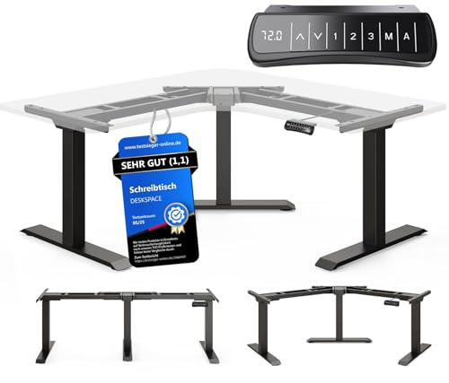 DESKSPACE Corner höhenverstellbarer Schreibtisch Gestell (elektrisch) | Tischgestell winkelverstellbar mit Kollisionsschutz, Memory-Funktion, Hochleistungsmotoren, 10 Jahre Gewährleistung (Schwarz)