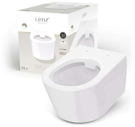 Lenz Spülrandloses Wand-WC MELVA in D-Form – Hygienisch, geruchsarm & leicht zu reinigen – Superglatte KeepClean-Oberfläche – Einfache Montage mit Help Fix – Tiefspüler, Weiß, 41030161