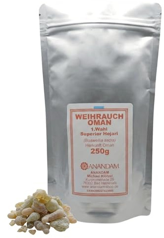 250g Premium Oman Superior Hojari Weihrauch zum Räuchern 1. Wahl - Original Boswellia Sacra - naturbelassener Frankincence Räucherharz Weiss/gelb/grün