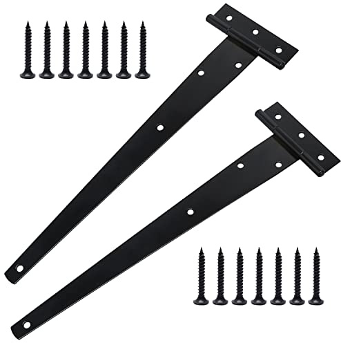 2 Stück T-Scharniere Schwerlast mit Befestigungsschraube, 300 mm T-förmige Scharniere, T Scharnier Schwarz Verzinkt für Schuppentore, Gartentor, Fenster