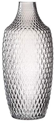 Leonardo Poesia Tisch-Vase, handgefertigte Deko-Vase in Grau, ovale Blumen-Vase aus Glas, Tisch-Dekoration mit Relief-Optik, 30 cm hoch, 018679