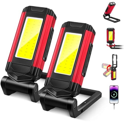 Led Arbeitsleuchte, Werkstattlampe, Wiederaufladbar Inspektionslampe, Rotem Notlicht, Magnetfuß, Wasserdicht, 7 Arbeitsmodi, Taschenlampe Led Aufladbar für Autoreparatur, Werkstatt,Camping, 2 Stück