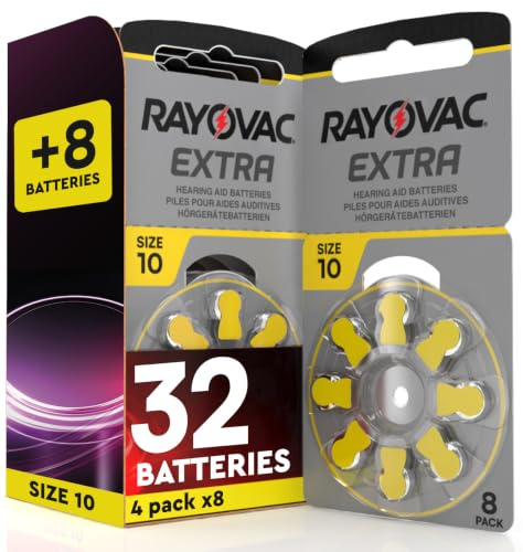 32 Hörgerätebatterien Rayovac Extra Size 10. + 8 Udivita-Batterien | 4+1 Blister mit 8 Knopfzellen