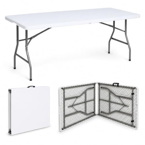 TRUTZHOLM Klapptisch Gartentisch Campingtisch 180x75x74 cm, 100 kg, Weiß | Esstisch, Partytisch, Buffettisch, Bierzelttisch und Picknicktisch für bis zu 8 Personen, mit Kunststoffplatte und Tragegriff
