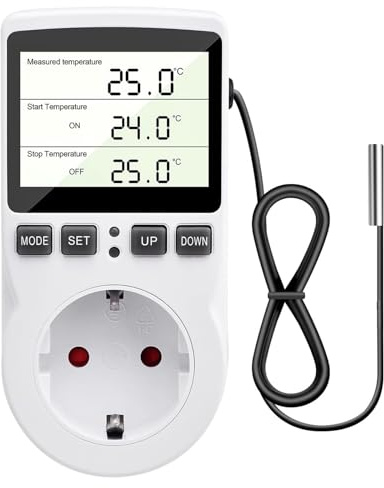 diymore Temperaturregler Steckdose 230V mit Fühler Temperaturschalter Digital Thermostat Steckdose LCD Display für Gewächshaus Aquarium Kühlschrank Heizung Kühlen