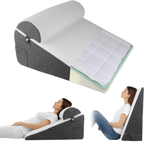 LPQKCcY Keilkissen Bett, 3 Lagen mit Memory-Schaum Top, Weichem Kissen, Lesekissen für Bett und Couch, Schaum Reflux Kissen, Rückenkissen Rückenlehne, zur Schlafapnoe, Lesen, Rückenschmerzen