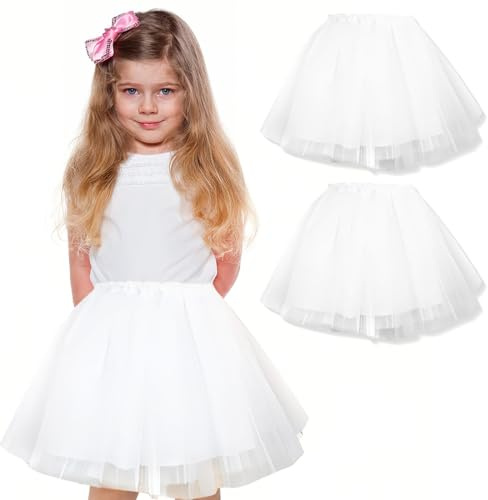 WKRTDY 2er Pack Tutu-Rock, Ballett Tanzröcke, Partyrock für Mädchen, Tutu Kostüm, Tüll-Tutu für Tanzpartys für Mädchen, Tüllrock Tütü Tutu Ballettrock Ballet Petticoat Ballettkleid (Weiß, 3 Lagen)